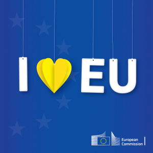 I love EU med ett gult hjärta istället för ordet "love"